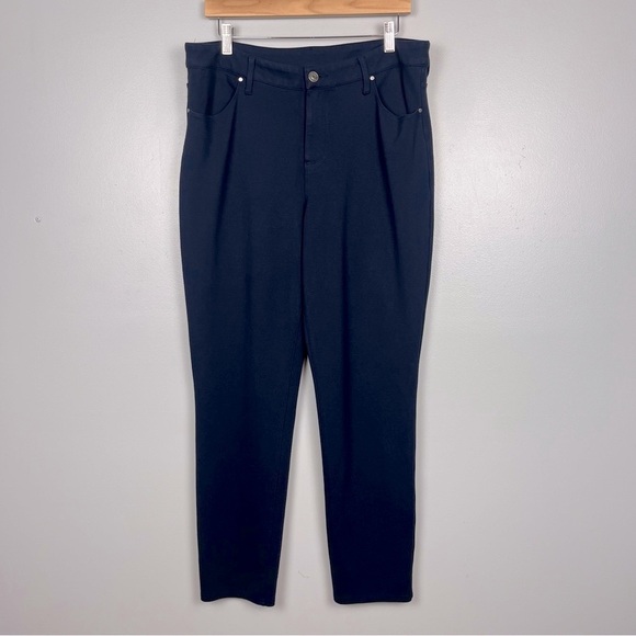 Chico's Pants - Chico’s navy rayon nylon spandex stretchy tapered leg pants, size 12.